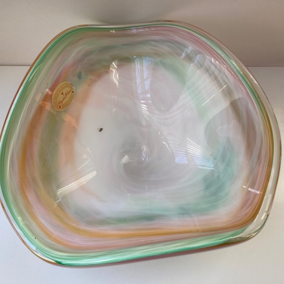 MuranoI 10”Triangle Bowl Multi Color Freeform Glass - Picture 3 of 15